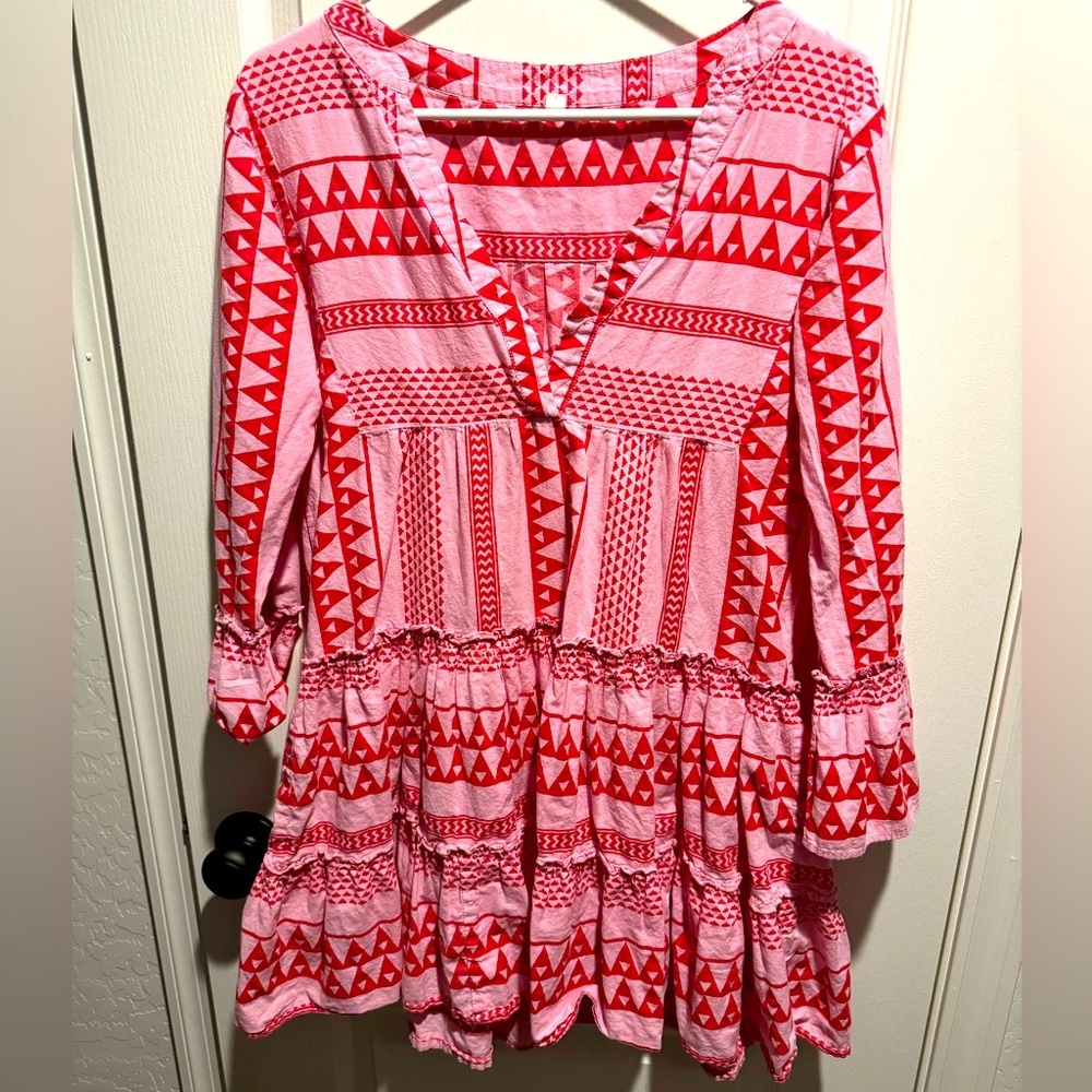 Tuckernuck Red and Pink Geometric Mini Dress
